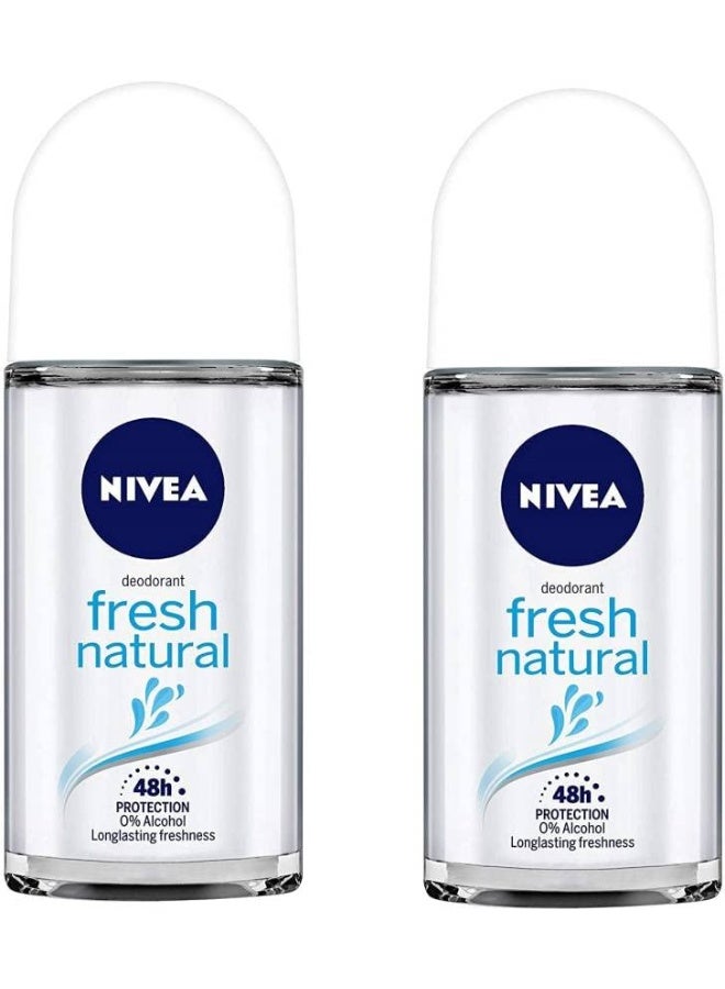 نيفيا فريش ناتشورال رول أون 50 مل للنساء، كل مجموعة تحتوي على عبوتين من مزيل العرق الدوار - للنساء (100 مل، عبوة من قطعتين) - Image 1